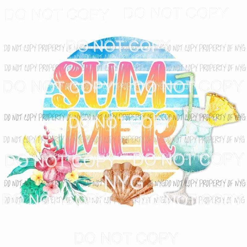 SUMMER drink seashell flowers Sublimation transfers Heat Transfer
