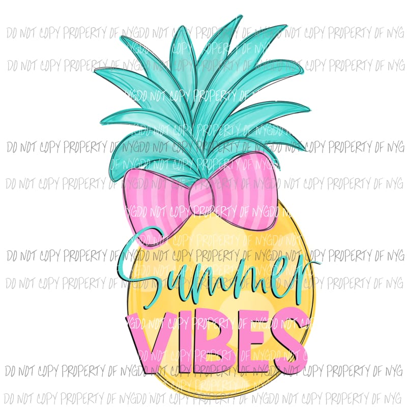 Summer Vibes pineapple pink bow Sublimation transfers Heat Transfer