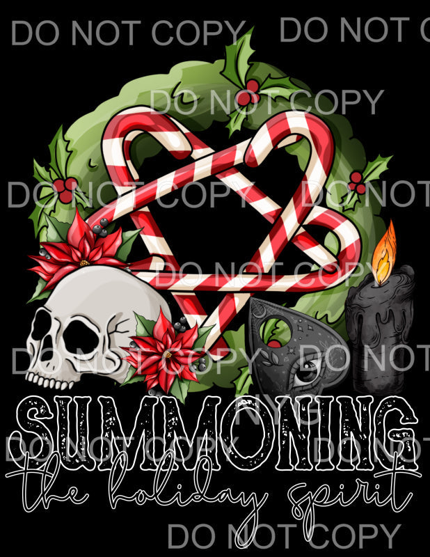 Summoning The Holiday Spirit Skull Black Candle Holly Wreath