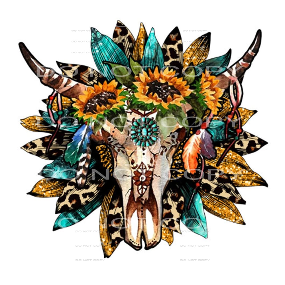 sunflower cow skull #6865 Sublimation transfers - Heat 