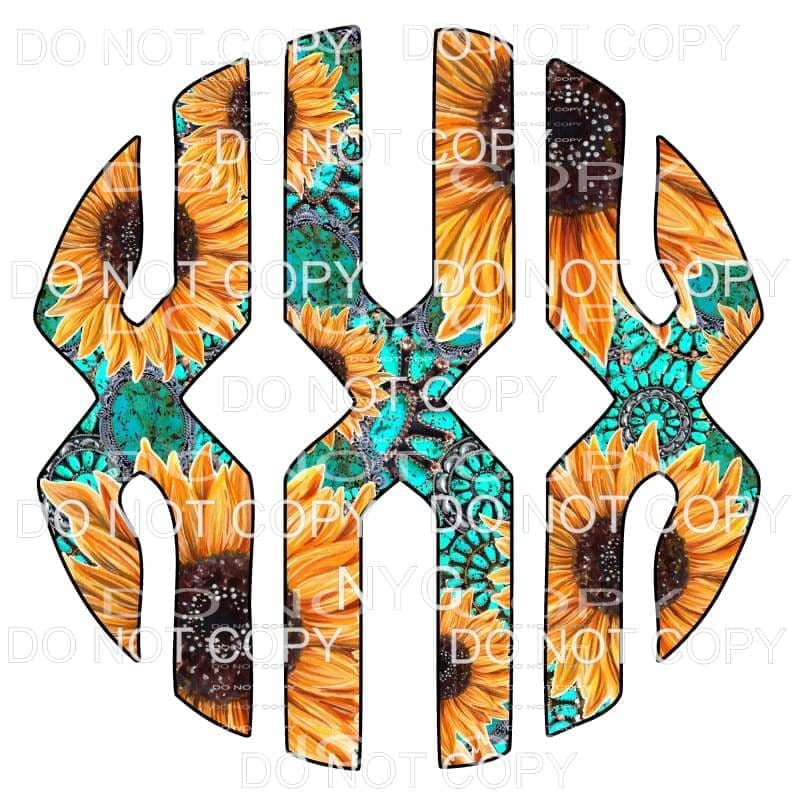 Sunflower Turquoise monogram letters put letters in notes 