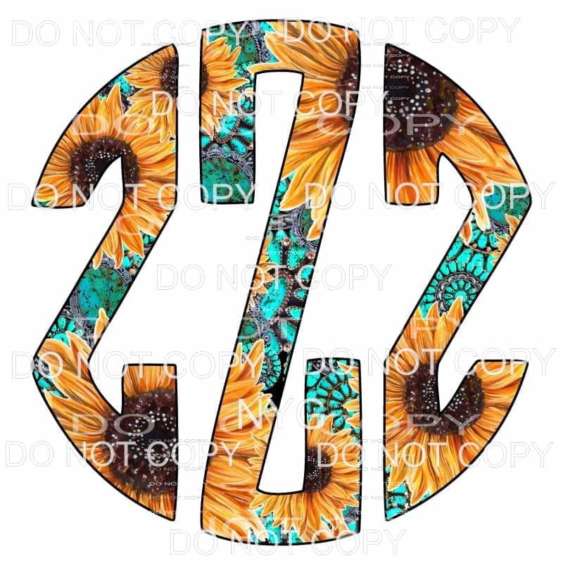 Sunflower Turquoise monogram letters put letters in notes 