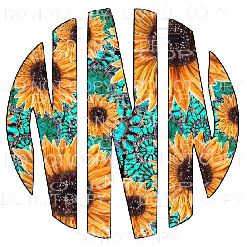 Sunflower Turquoise monogram letters put letters in notes 