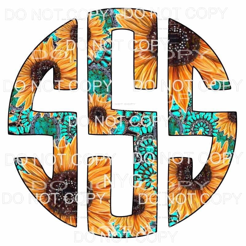 Sunflower Turquoise monogram letters put letters in notes 