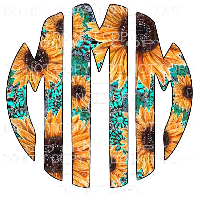 Sunflower Turquoise monogram letters put letters in notes 