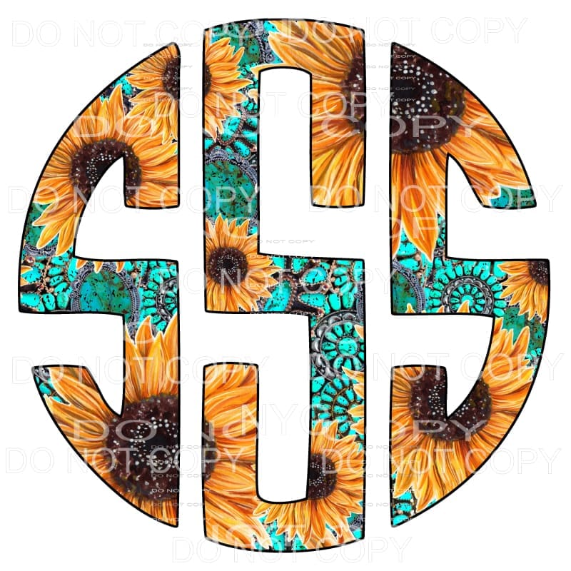 Sunflower Turquoise monogram letters put letters in notes 