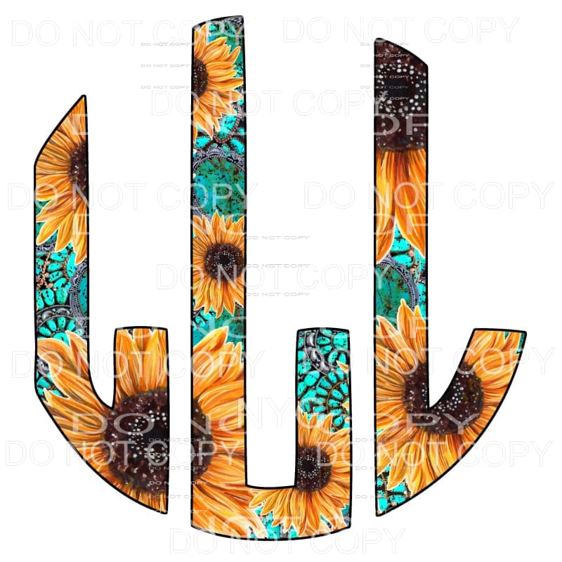 Sunflower Turquoise monogram letters put letters in notes 