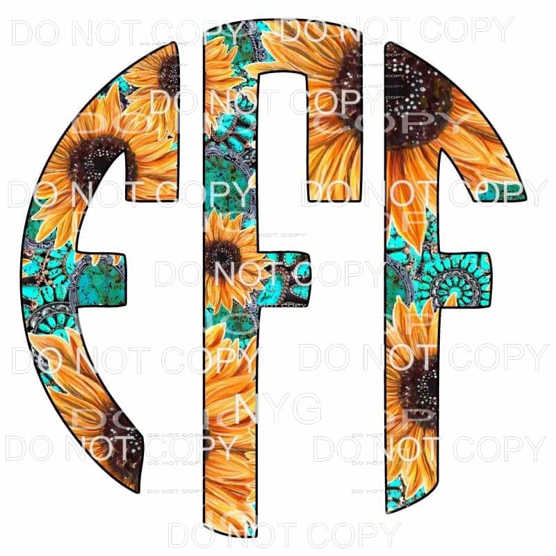 Sunflower Turquoise monogram letters put letters in notes 