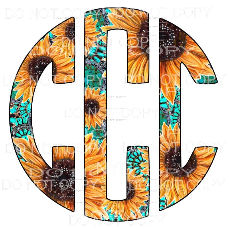 Sunflower Turquoise monogram letters put letters in notes 