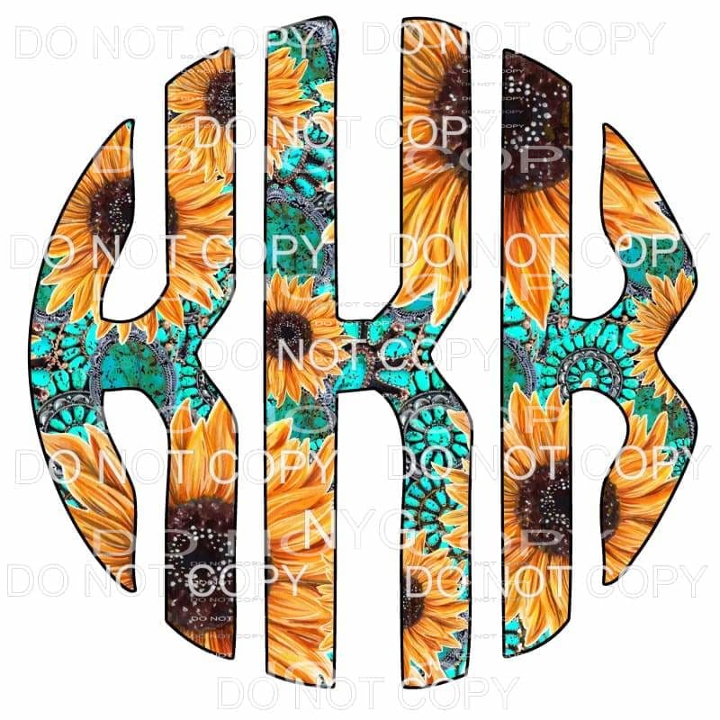 Sunflower Turquoise monogram letters put letters in notes 