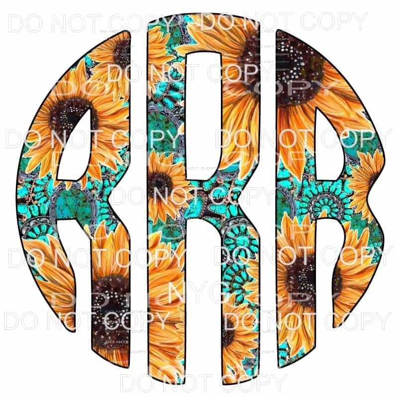 Sunflower Turquoise monogram letters put letters in notes 