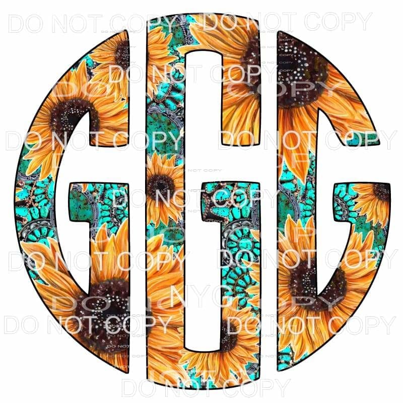 Sunflower Turquoise monogram letters put letters in notes 