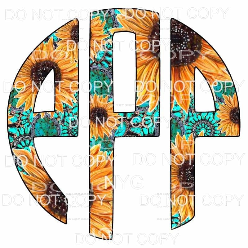 Sunflower Turquoise monogram letters put letters in notes 