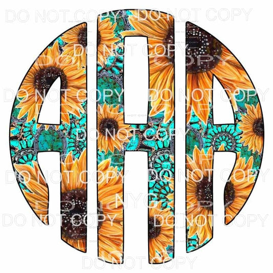 Sunflower Turquoise monogram letters put letters in notes 