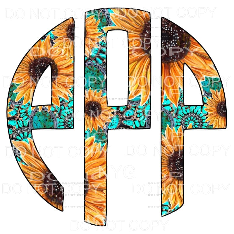 Sunflower Turquoise monogram letters put letters in notes 