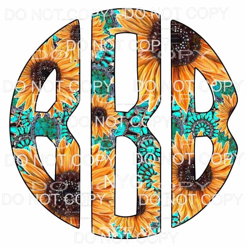 Sunflower Turquoise monogram letters put letters in notes 