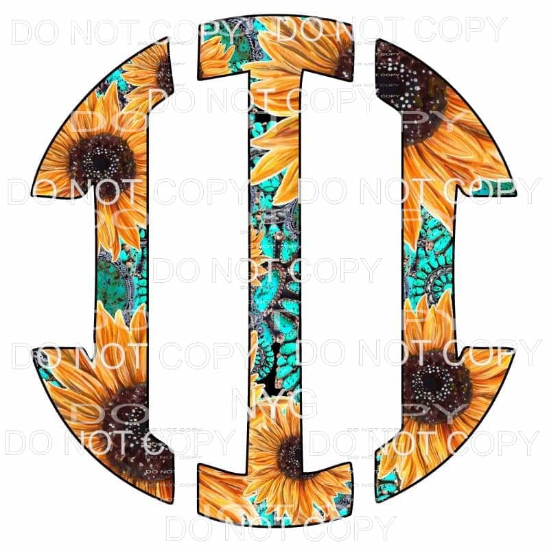 Sunflower Turquoise monogram letters put letters in notes 