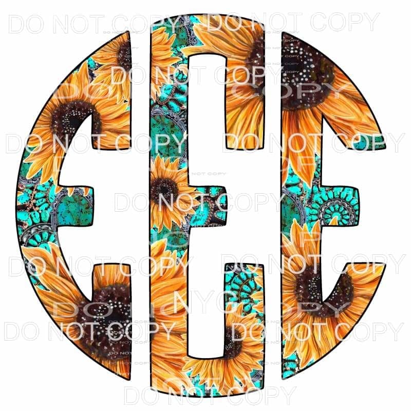 Sunflower Turquoise monogram letters put letters in notes 