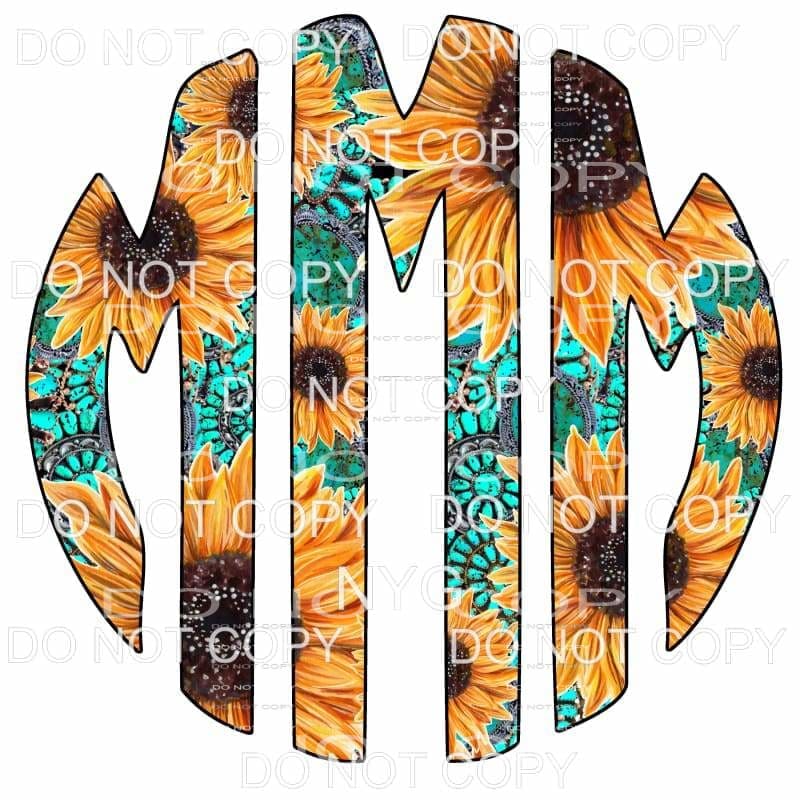 Sunflower Turquoise monogram letters put letters in notes 