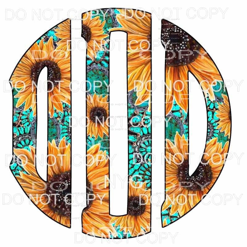 Sunflower Turquoise monogram letters put letters in notes 
