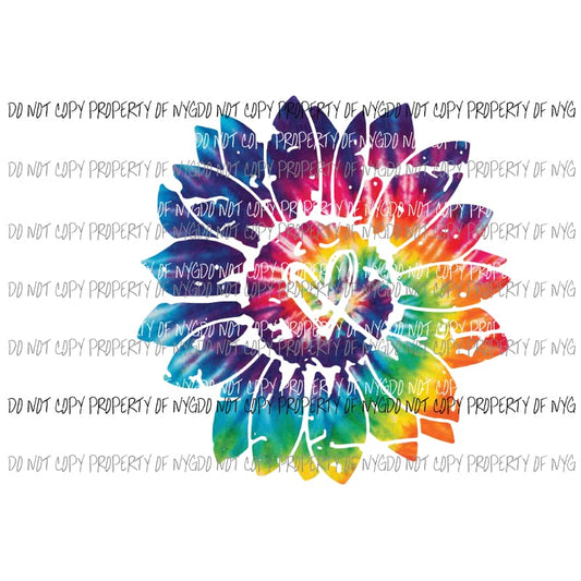 Sunflower with heart Tie Dye #1 Sublimation transfers Heat Transfer