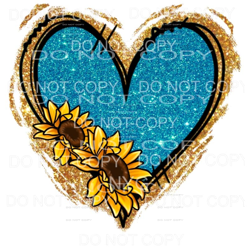 Sunflowers Blue Gold Glitter Heart #2031 Sublimation 