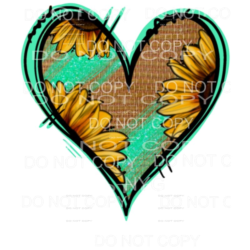 Sunflowers Burlap Turquoise Glitter Heart #2037 Sublimation 