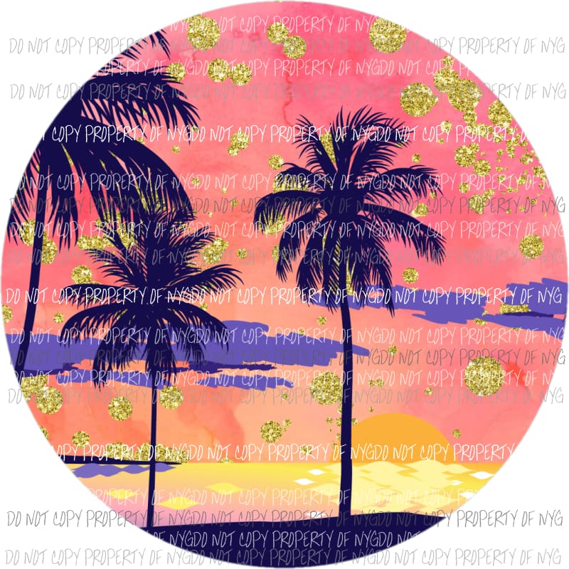 Sunset and palm trees circle Sublimation transfers Heat Transfer