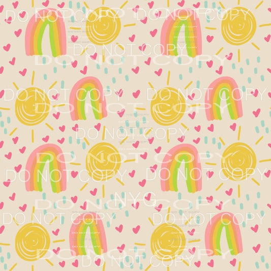 Sunshine Rainbow Hearts Seamless Pattern Sheet Sublimation 