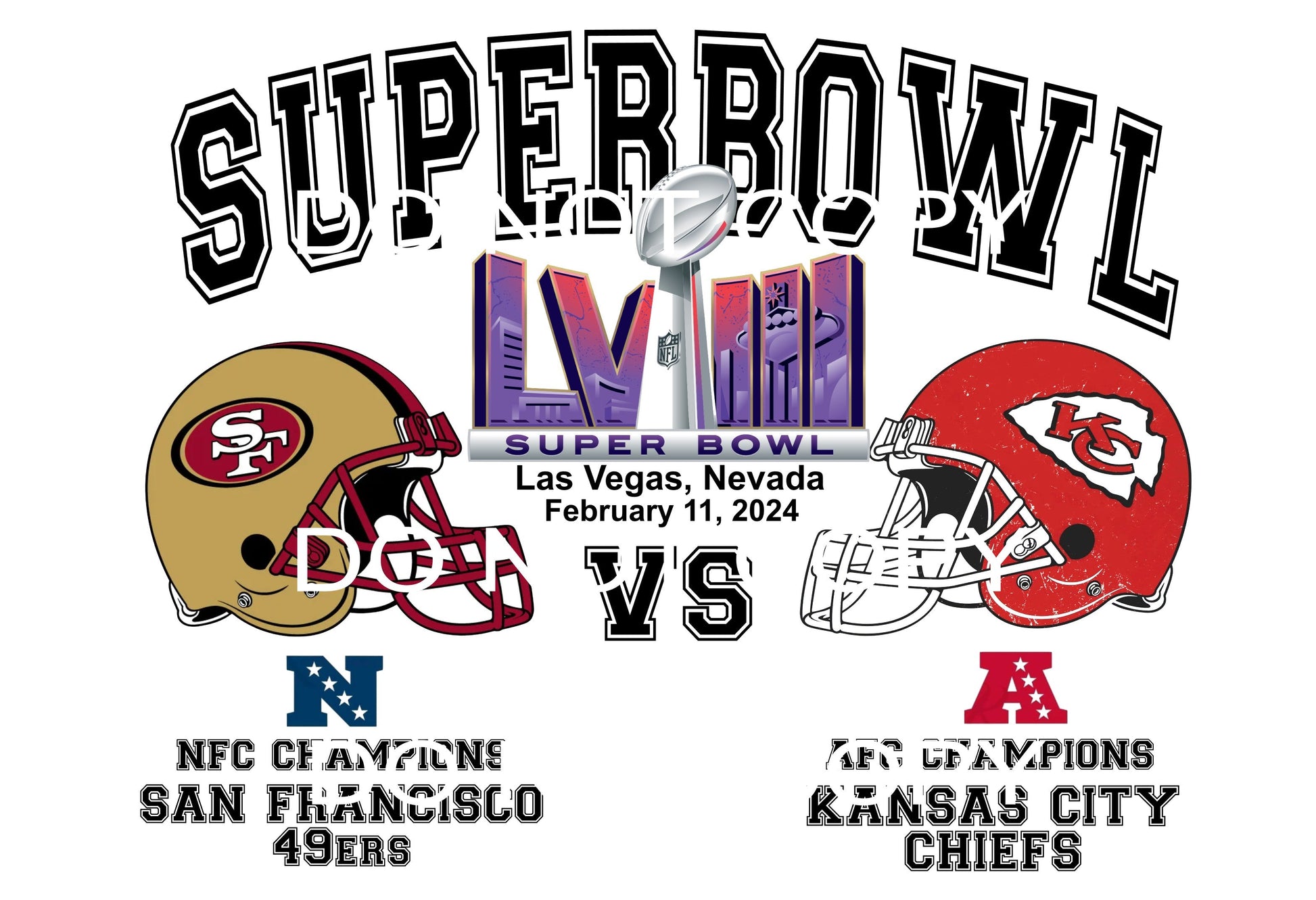 Superbowl chiefs 49ers 4 Sublimation transfers - Heat