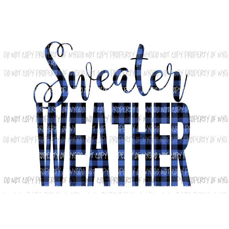 Sweater Weather Plaid Blue Sublimation transfers Heat Transfer