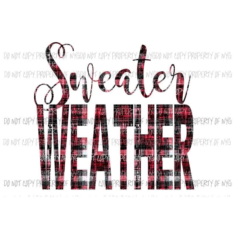 Sweater Weather Plaid Red and black Sublimation transfers Heat Transfer