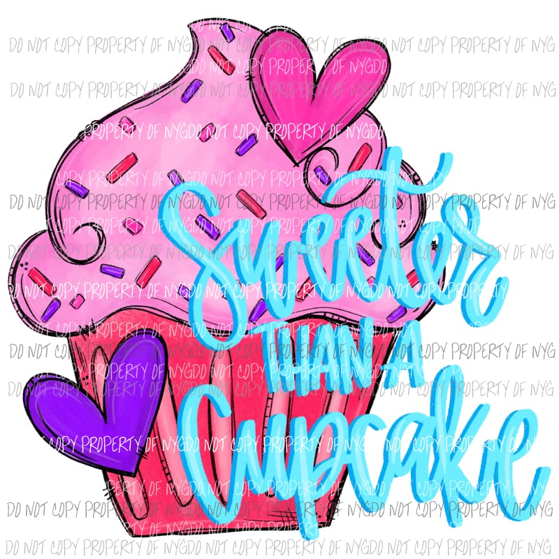 Sweeter Than A Cupcake teal pink purple hearts Sublimation transfers Heat Transfer
