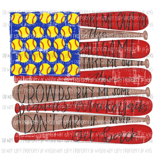 Take Me Out To The Ballgame #2 softball flag shape Sublimation transfers Heat Transfer