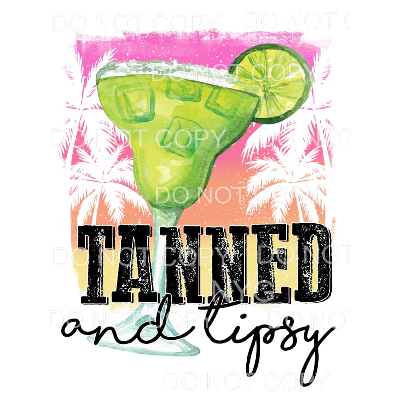 Tanned and Tipsy Margarita Glass Palm Trees Beach 