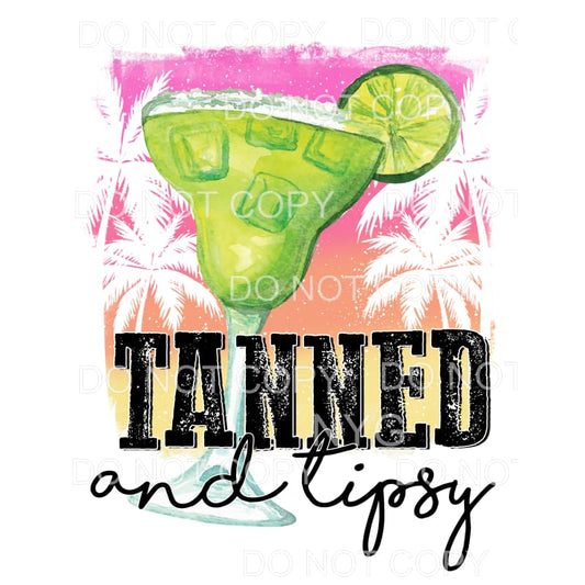 Tanned and Tipsy Margarita Glass Palm Trees Beach 