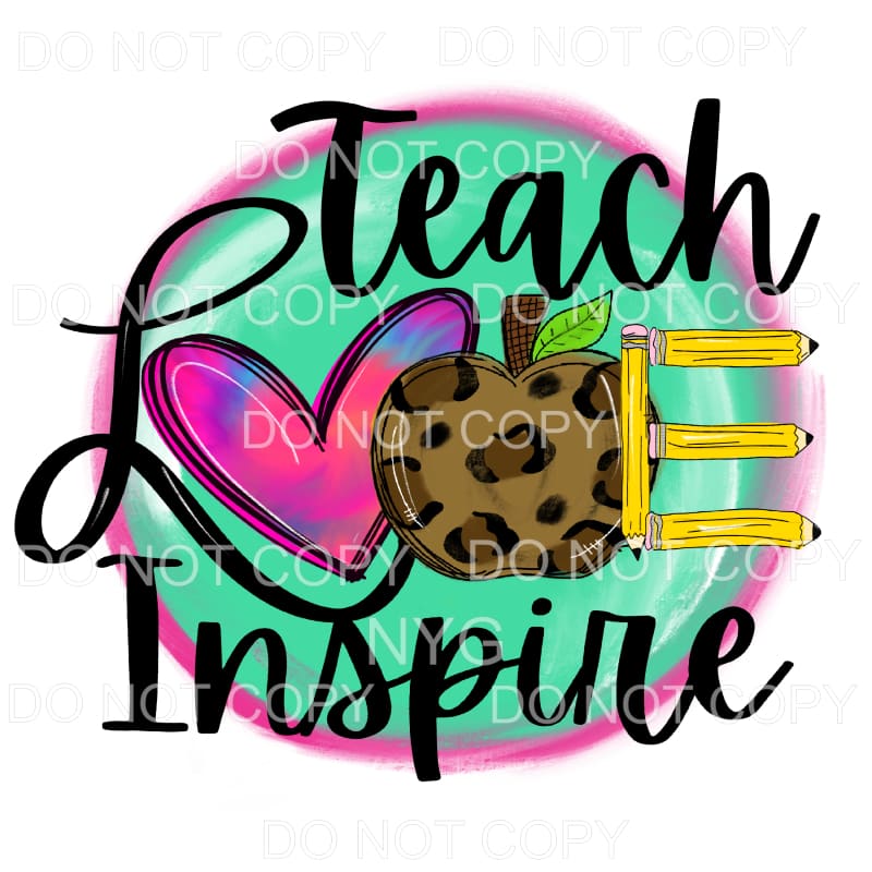 Teach Love Inspire Heart Leopard Apple Pencil Pink Teal 