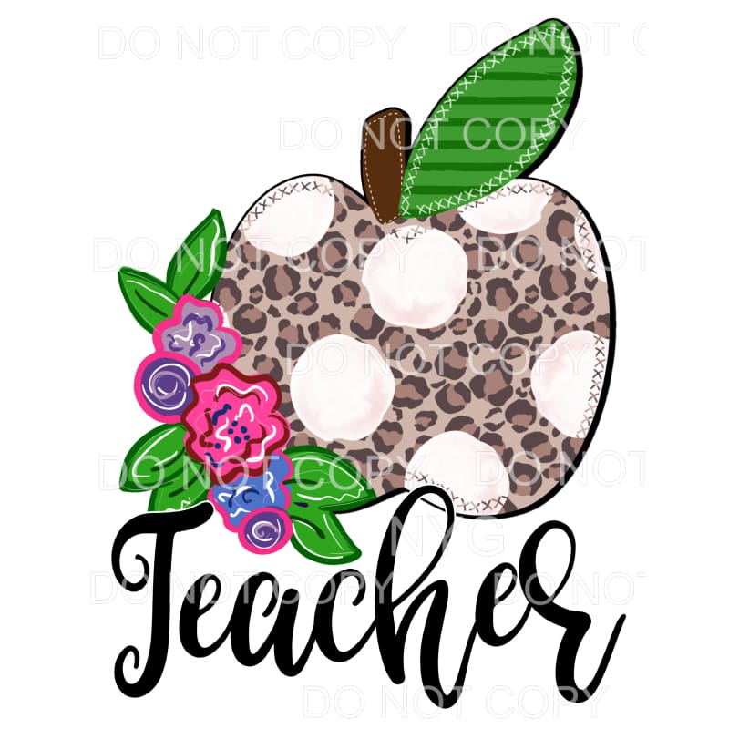 Teacher Leopard Apple Flowers Sublimation transfers - Heat 