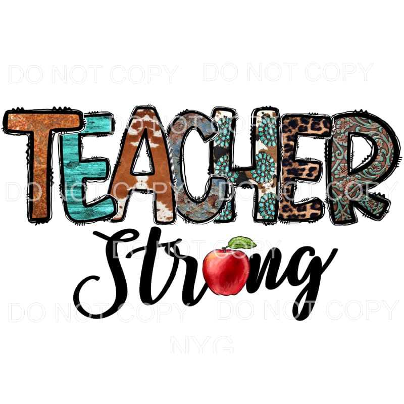 Teacher Strong Red Apple Turquoise Cow Print Leoaprd Leather