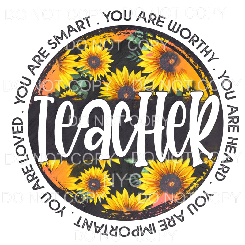 Teacher Sunflower Circle Grunge Sublimation transfers - Heat