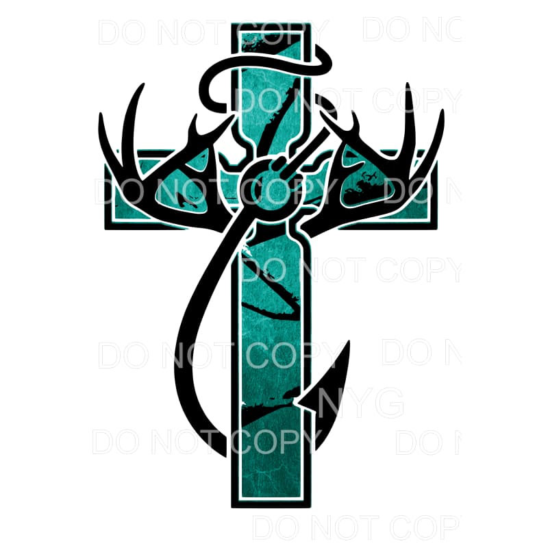 Teal Cross Deer Fishing Hook Sublimation transfers - Heat 