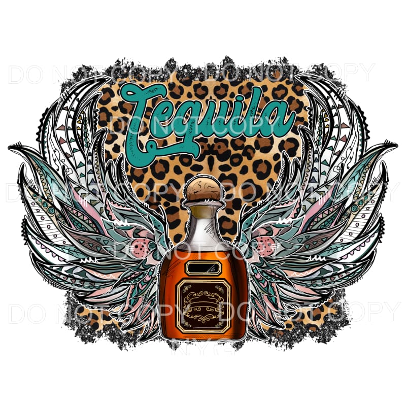 Tequila Bottle Wings Leopard Background Sublimation 