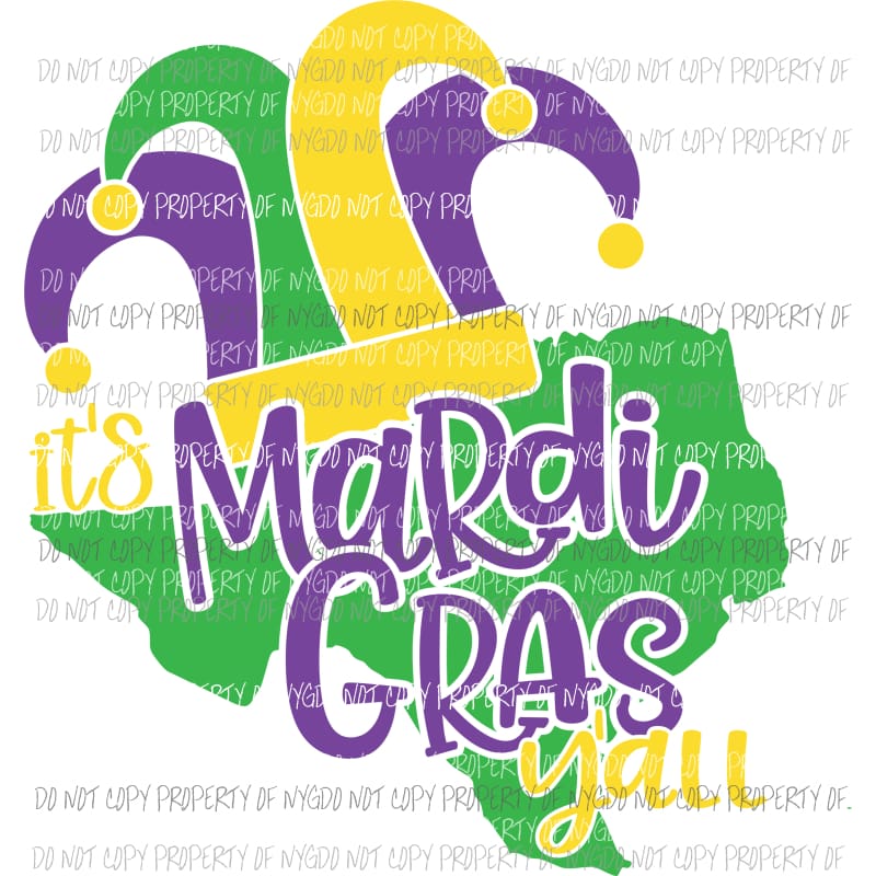 Texas Its Mardi Gras Yall state outline jester hat state outline Sublimation transfers Heat Transfer