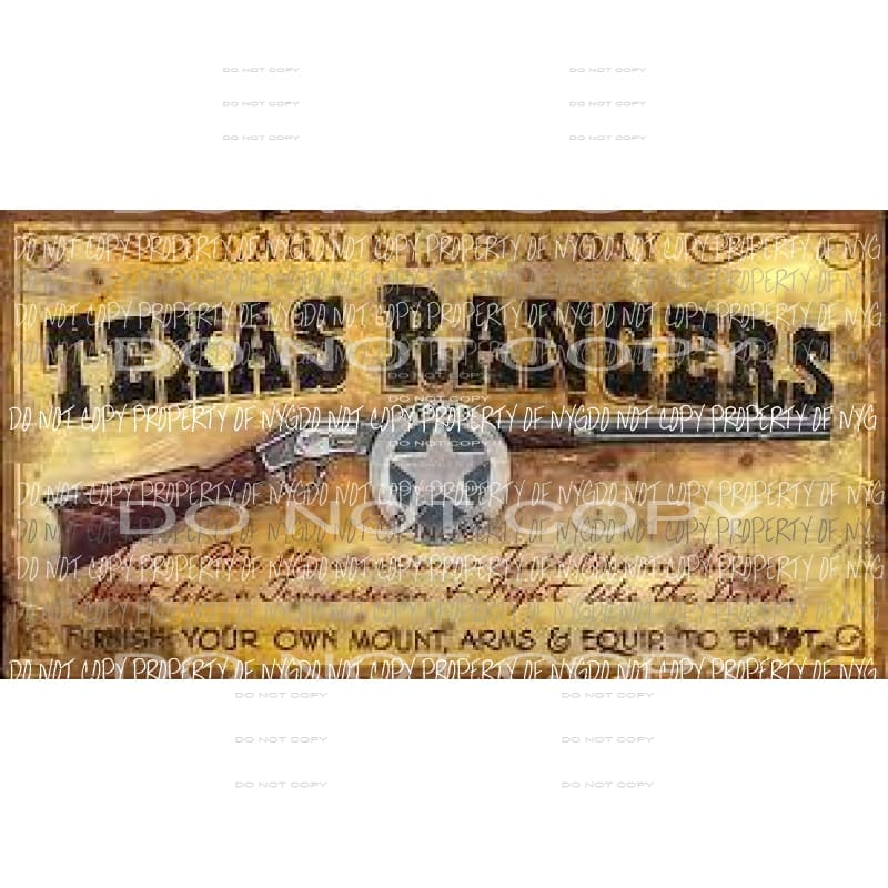 Texas Rangers vintage poster shotgun and badge Sublimation transfers Heat Transfer