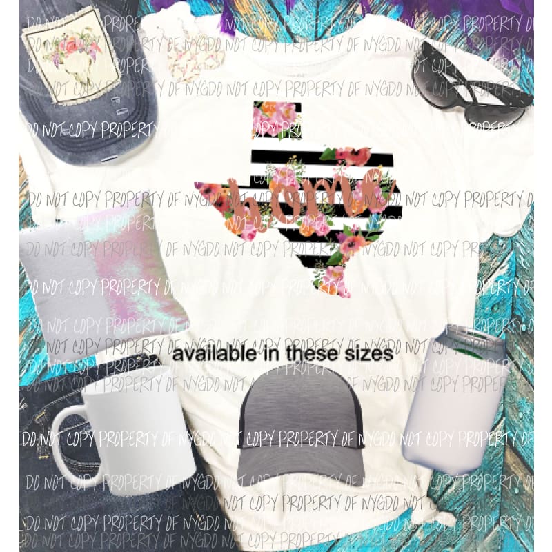 Texas State with flowers black strip Sublimation transfers Heat Transfer