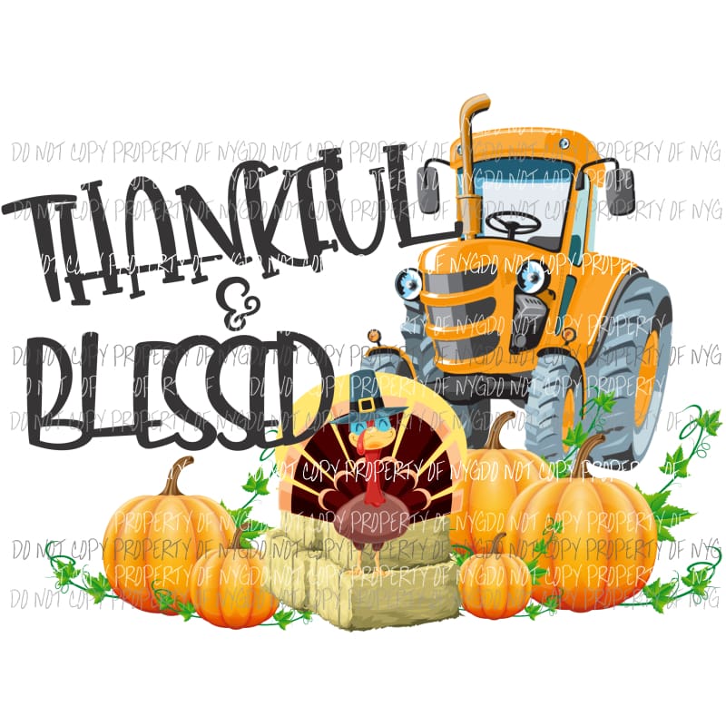 Thankful and Blessed Tractor Halloween Fall Sublimation transfers Heat Transfer
