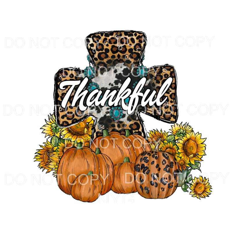 Thankful Leopard Cowhide Turquoise Cross Pumpkins Sunflowers