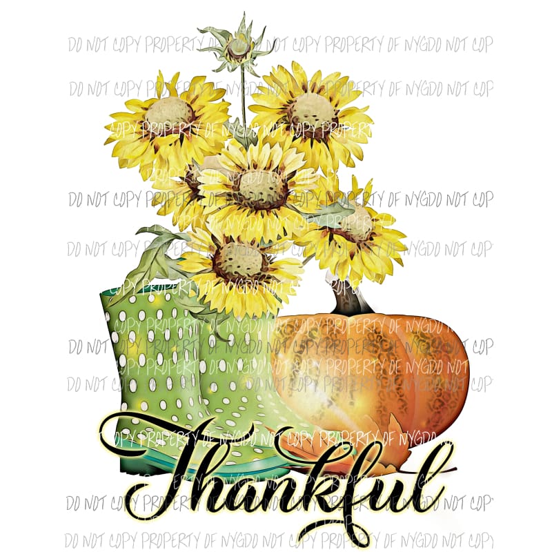 Thankful pumpkin sunflowers rainboots Sublimation transfers Heat Transfer