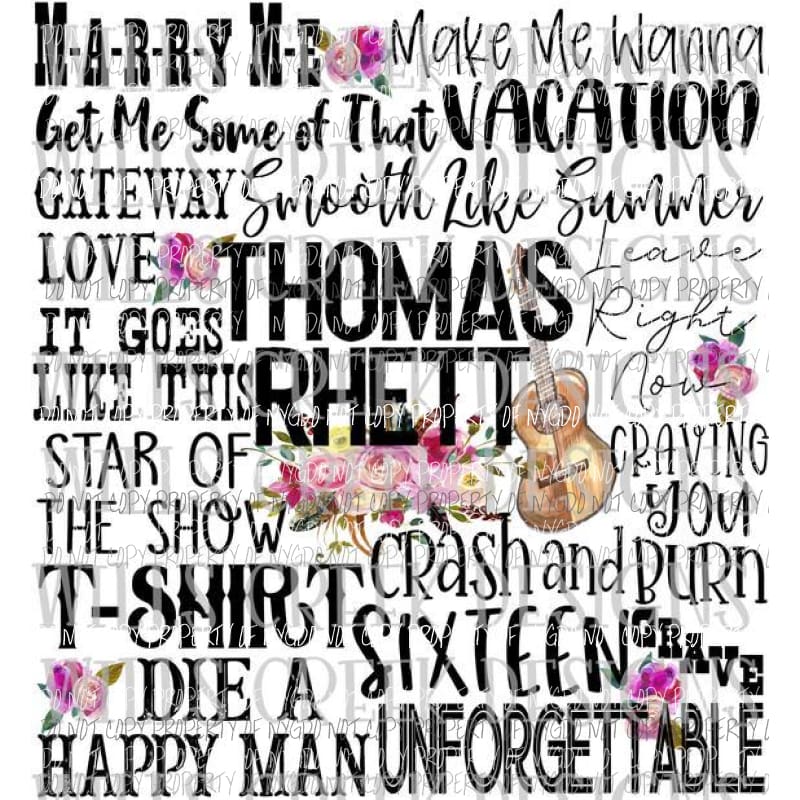 Thomas Rhett songs Sublimation transfers Heat Transfer