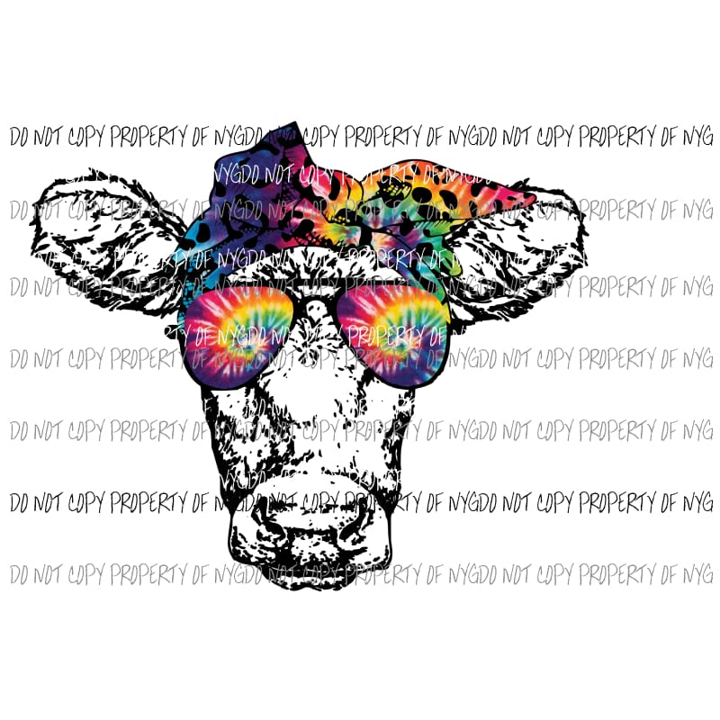 Tie Dye Cow with Glasses #2 Sublimation transfers Heat Transfer